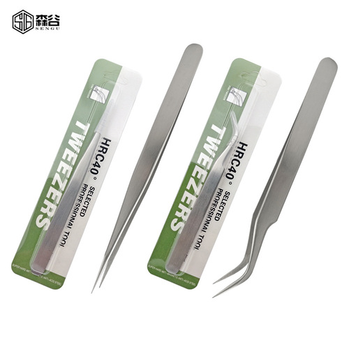 Precision stainless steel tweezers elbow fine tip sanding tweezers false eyelashes bird's nest hair picking acne clip repair tool