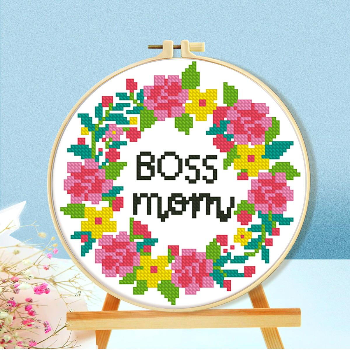 Mona Lisa real bordado cruzado animal con flores lindos pequeños bordados cruzados minimalistas auto bordado novato