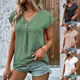 2023 spring and summer foreign trade women's clothing Amazon wish cross-border new European and American top solid color twist button fashion short sleeve women