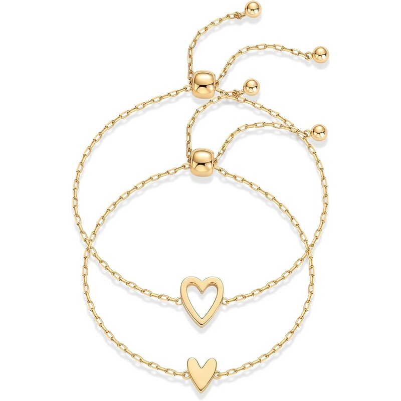 Cross-Border 18K Gold-Plated Matching Heart-Shaped Charm Bracelet Set for Women Adjustable Love and Friendship Bracelet Set
