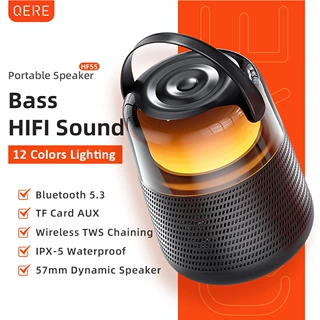 跨境QERE HF55蓝牙音箱户外大功率防水重低音炮便携式LED灯光无线