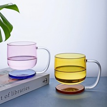 高硼硅透明玻璃家用待客耐热创意撞色玻璃杯啤酒鸡尾酒果汁单层杯