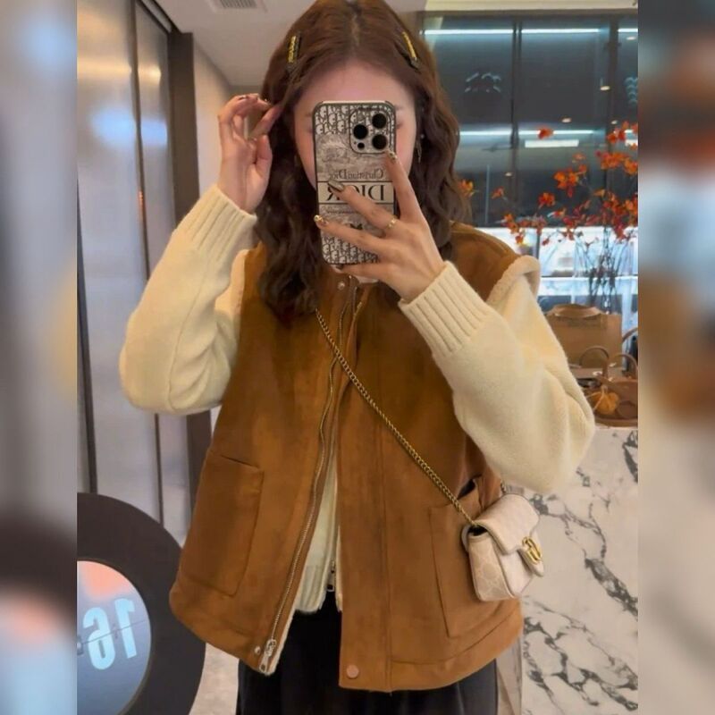 2025 New Autumn and Winter Reversible Lamb Wool Vest Women's Fur One-Piece Fashionable Small Sleeveless Vest Jacket