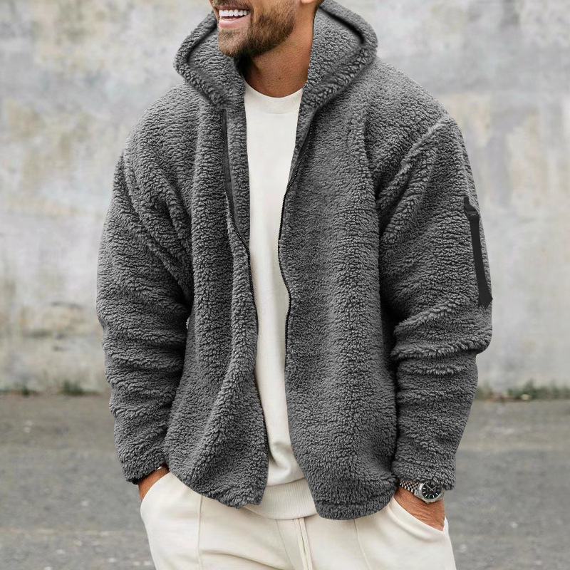 Men's Hooded Jacket Double Sided Arctic Velvet Warm Autumn Winter_voghion.com