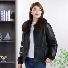 冬季保暖加绒加厚皮衣外套女新款时尚洋气可拆卸毛领皮夹克