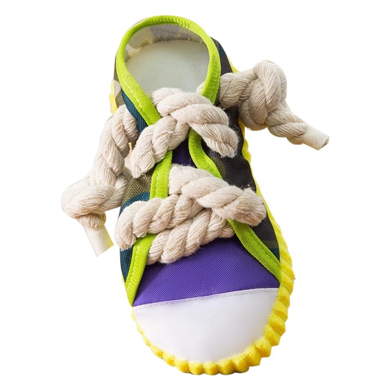 Color caramelo a rayas cuerda de algodón para mascotas zapatillas de perro zapatillas de sonido juguete perro pequeño molar resistente a la mordedura suministros para mascotas