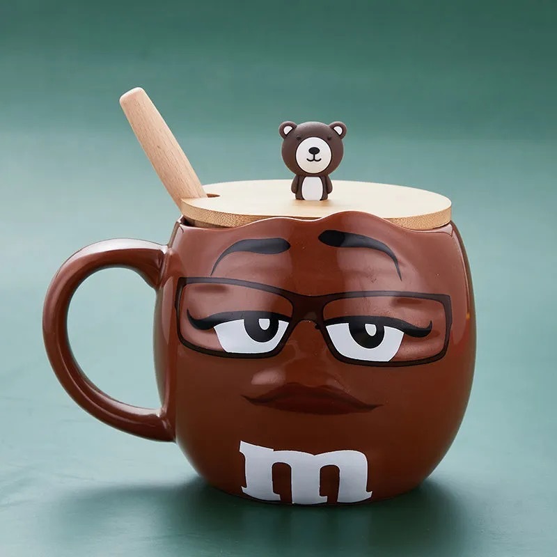 咖啡杯可爱早餐杯带盖勺跨巧克力表情耐高温杯陶瓷杯马克杯大容量|undefined