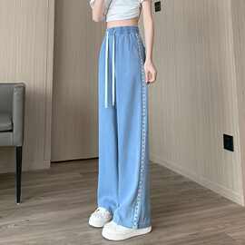 中大女童天丝牛仔裤夏季薄款2025新款阔腿裤洋气显瘦长裤