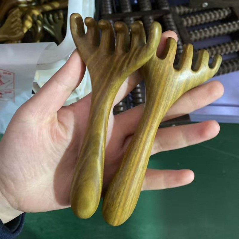 鹿角櫛マッサージ櫛鹿角熊手小蛙鼻掛器金糸緑檀木櫛鹿角櫛マッサージ器|undefined