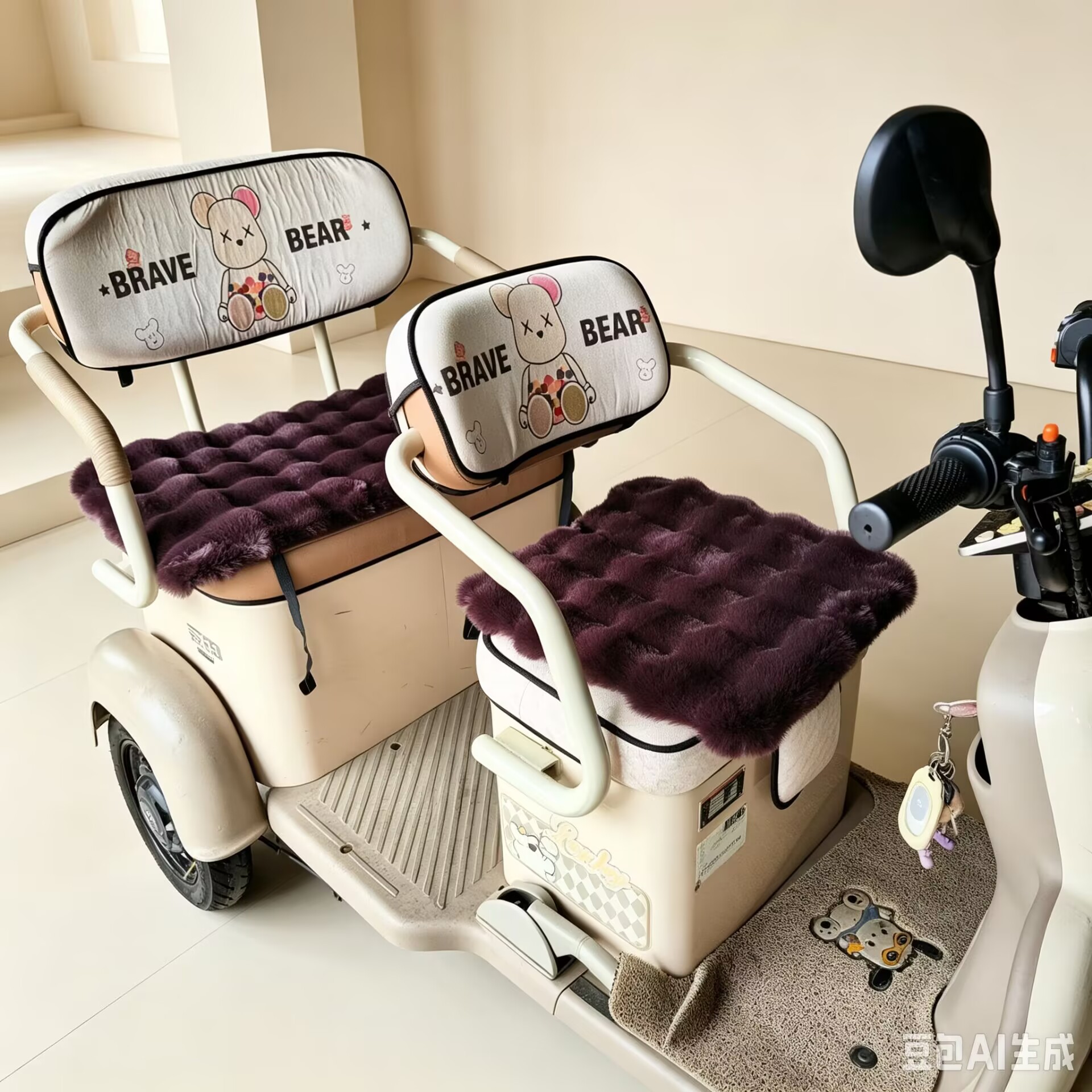 Electric tricycle seat cushion, winter electric tricycle plush seat cushion, thickened, non-slip, and warm electric tricycle seat