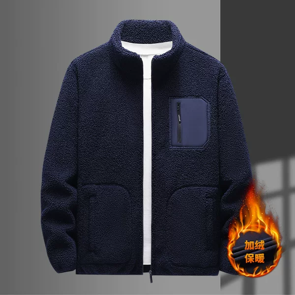 Autumn and winter fleece jacket outdoor men's coat stand collar warm jacket fleece-lined warm sports casual jacket wo
