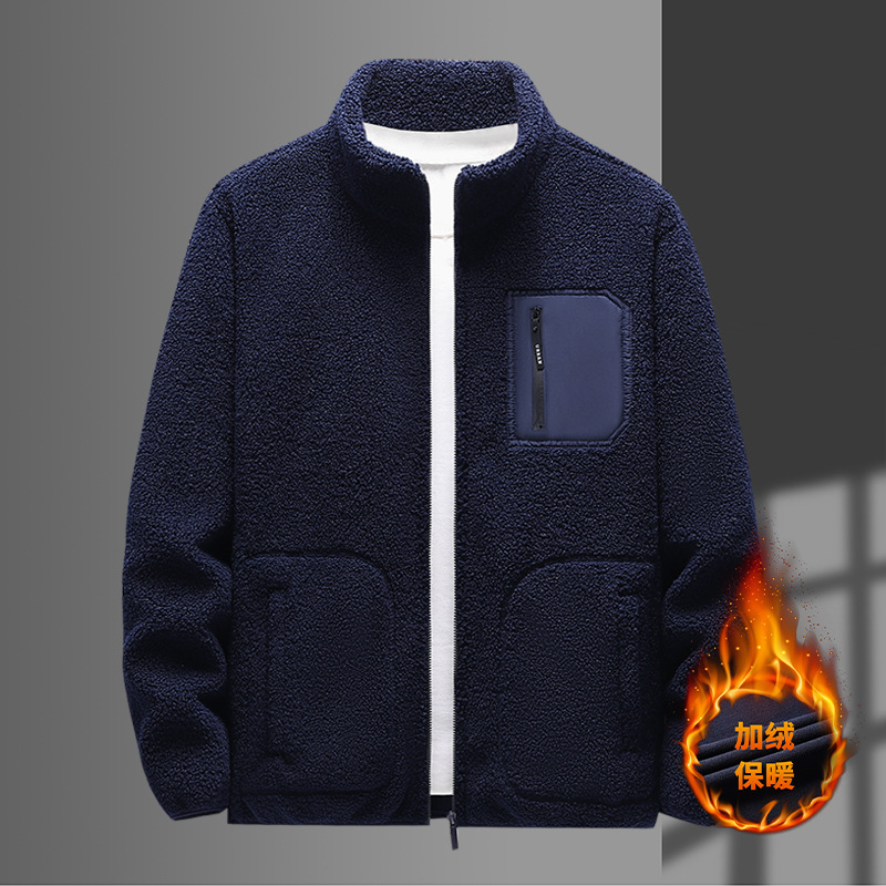 Autumn and winter fleece jacket outdoor men's coat stand collar warm jacket fleece-lined warm sports casual jacket wo