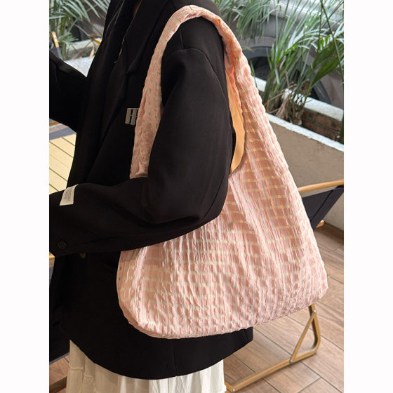 Japanese Retro Plaid Canvas Bag for Women 2025 New Large-Capacity Shoulder Tote Bag College Style Armpit Bag