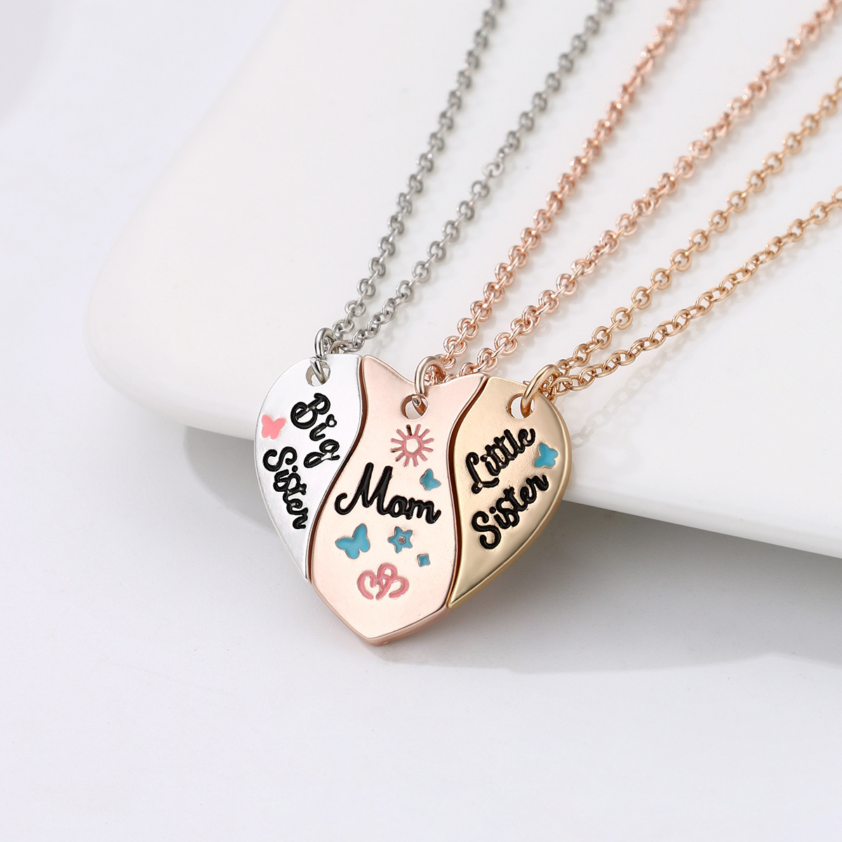 Simple Style Heart Shape Alloy Enamel Plating Mother's Day Mother&daughter Pendant Necklace display picture 7