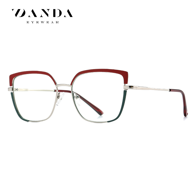 JS8625 metal bicolor primavera pierna se puede equipar con gafas de miopía Gafas personalizadas de moda Marco de las mujeres gafas de luz de moda anti-azul