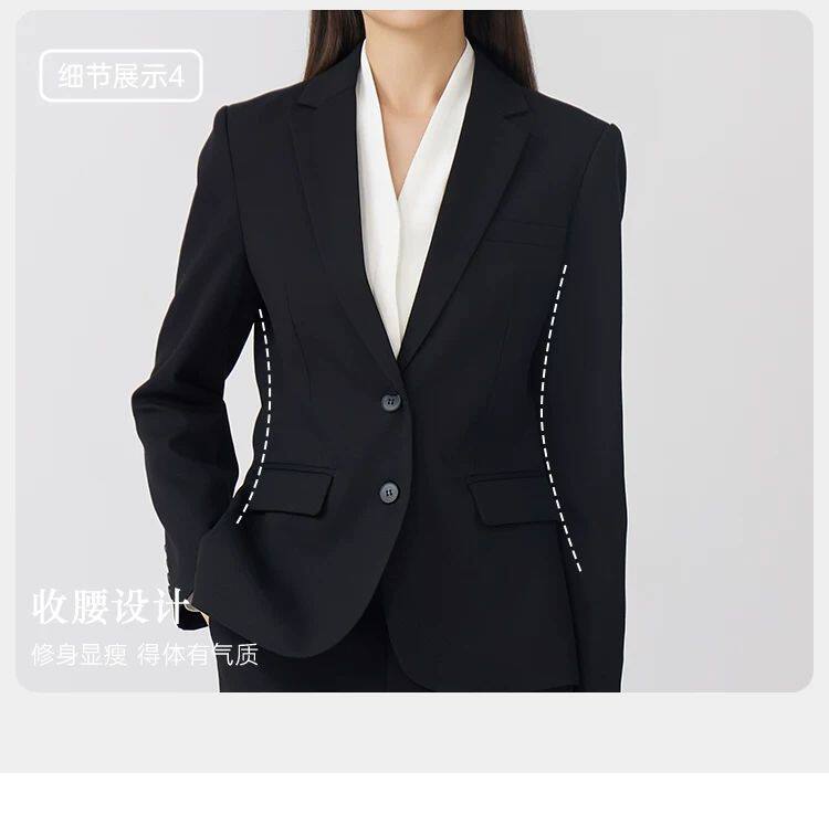 Bộ vest nữ cao cấp hai cúc ôm dáng không cần là, áo vest công sở sang trọng — áo khoác đơn màu đen, Áo khoác đơn màu xanh hải quân, Áo khoác xanh navy + quần thẳng, Áo khoác xanh navy + váy hông