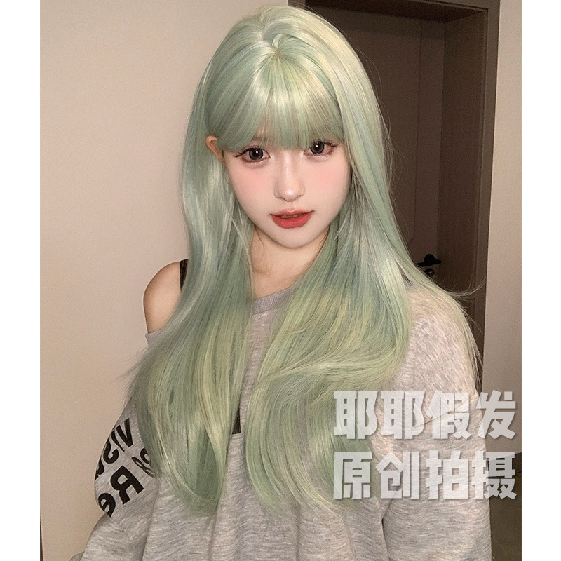 Yeye Wig New Women's Daily Cyber Red Green Long Curly Hair Natural Realistic Full Top Headgear