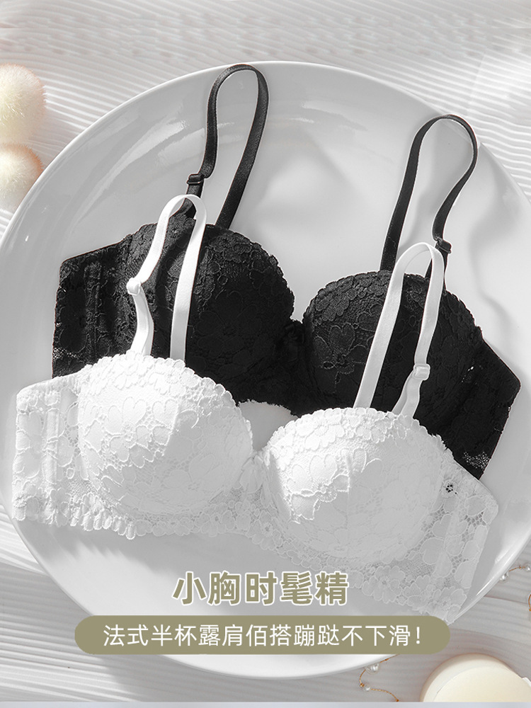 Comercio exterior de exportación clásico media taza chica encaje pequeño pecho push up ropa interior de algodón puro taza no vacía sujetador de doble hebilla transfronteriza