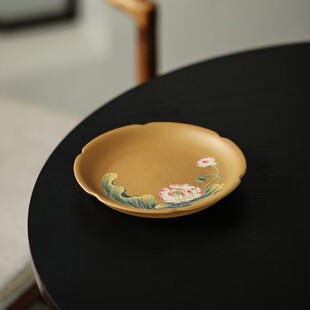 Yixing Original Mineral Purple Sand Pot with Creative High-Quality Mud-Painted Lotus Pot Holder Fruit Plate Tea Set Accessories Wholesale