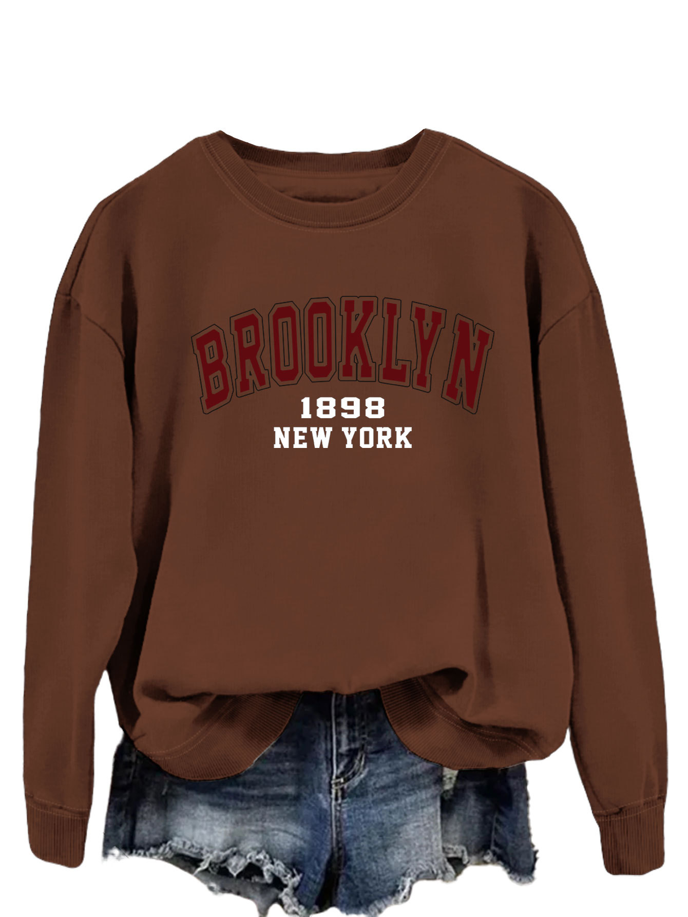 Brooklyn 1898 Nueva York Amazon Comercio exterior moda suelta superior eBay divertido impreso suéter