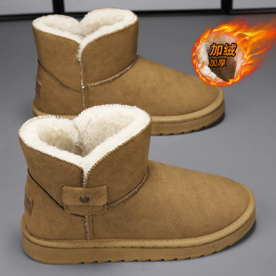 Men's Winter Loafers New Style with Fleece Lining, Warm and Thickened, Cold-Resistant, Large Cotton Shoes, Northeast Windproof, Integrated Leather and Fur, Snow Boots