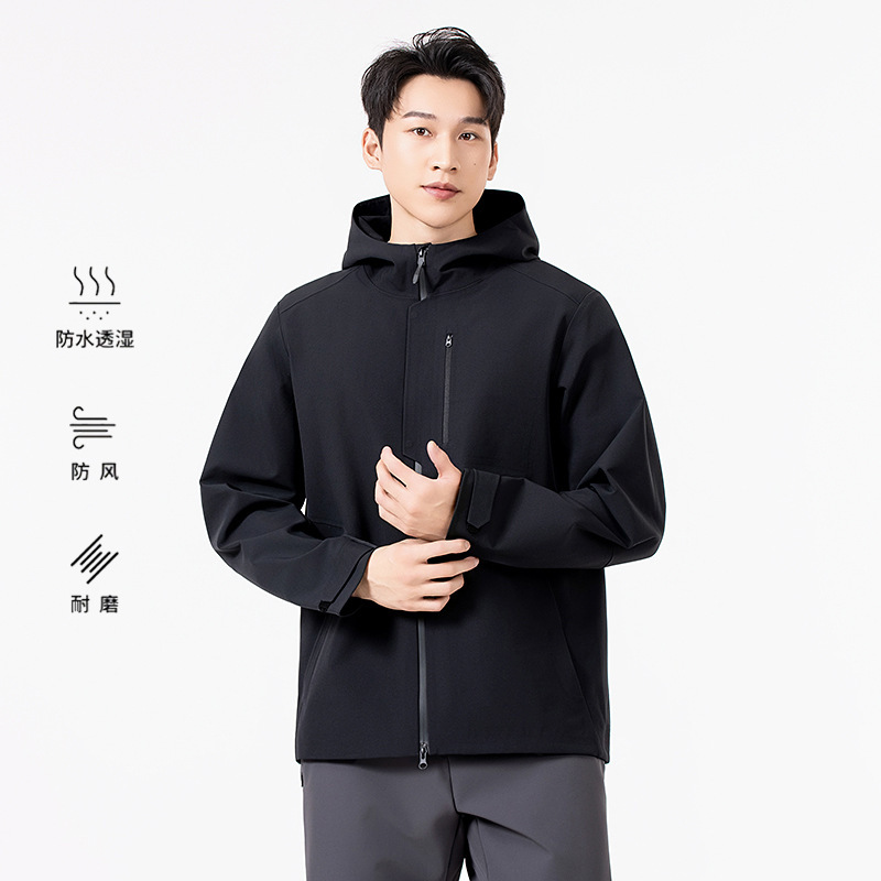 Autumn and Winter Hooded Soft Shell Jacket Men's Outdoor Windproof and Waterproof Jacket