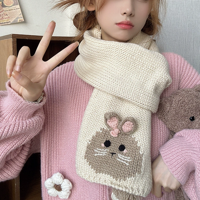 Милый knitted кролик, демисезонный шарф для школьников начальных классов, сохранение тепла