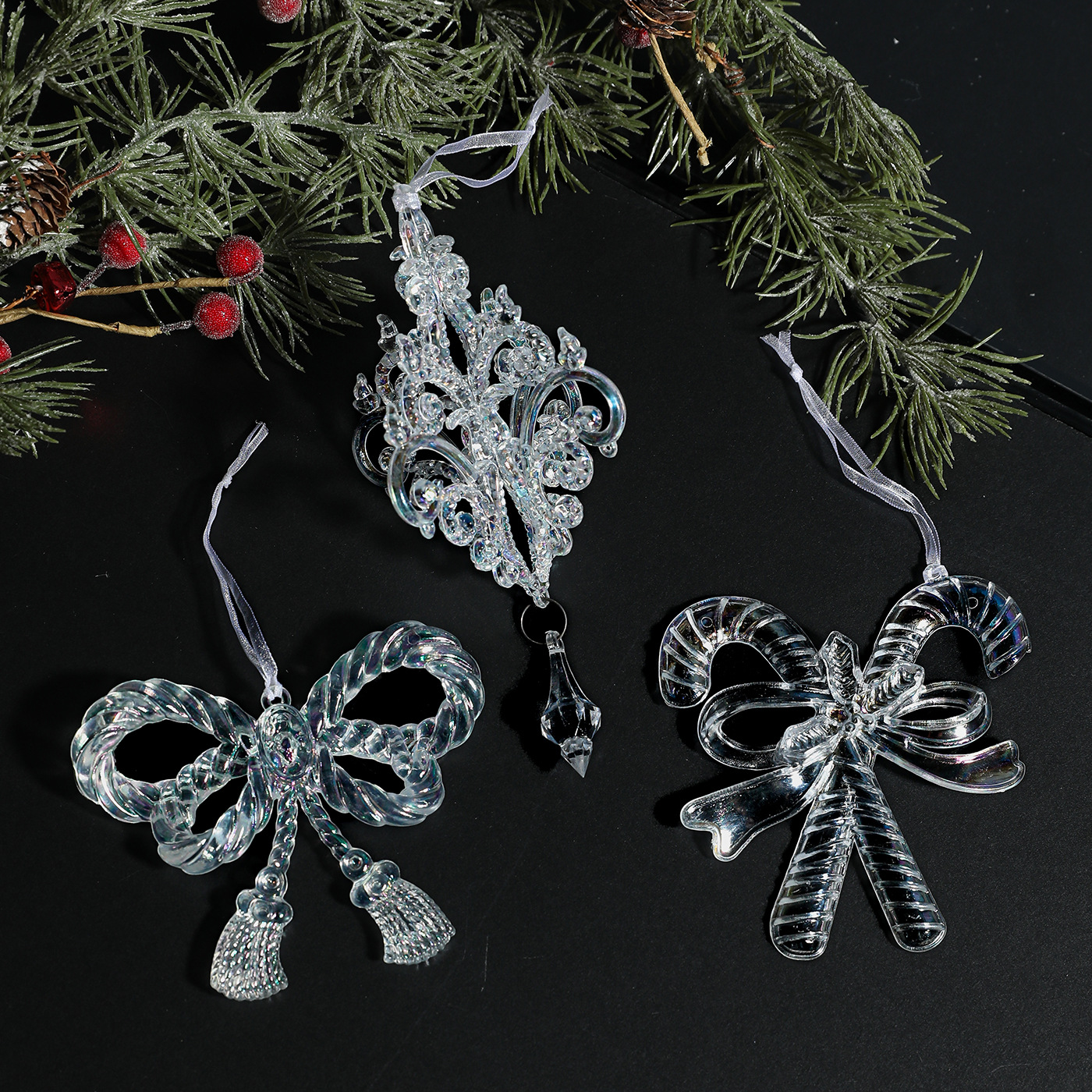Colgante transparente transfronterizo de color fantasma color brillante árbol de Navidad colgante de plástico acrílico decoración de diseño de escena de diseño de props