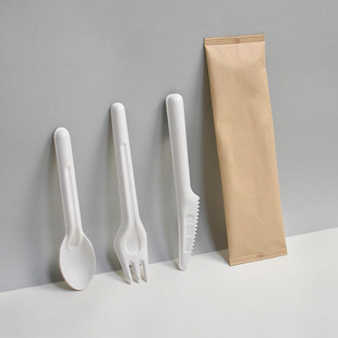 Shengrong ya degradable disposable pulp knife, fork and spoon restaurant Spoon takeaway fork chopsticks tableware four-piece set