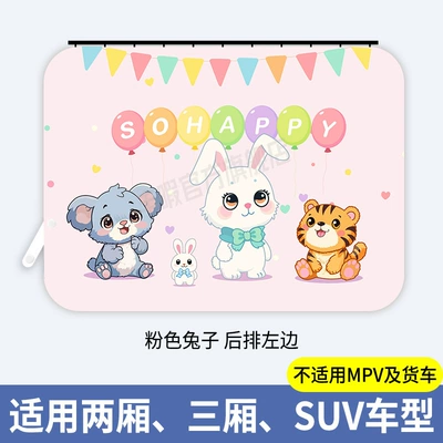 Car Curtain Rail Window: Car curtains - pink-bunny-rear-left-window-1-piece-embedded-slide-rail-thickened