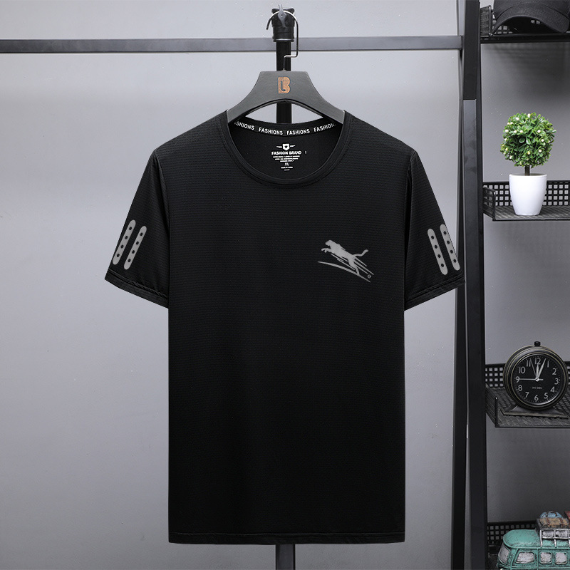 短袖t恤男夏季薄款潮牌冰丝速干半袖加肥加大码网眼镂空胖子T体恤|ms