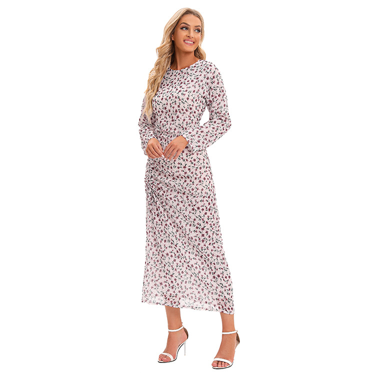 Floral Print Long Sleeve Maxi Dress Wrap Style with Drawstring Waist Chiffon Fabric for Women Size S to XXL_voghion.com