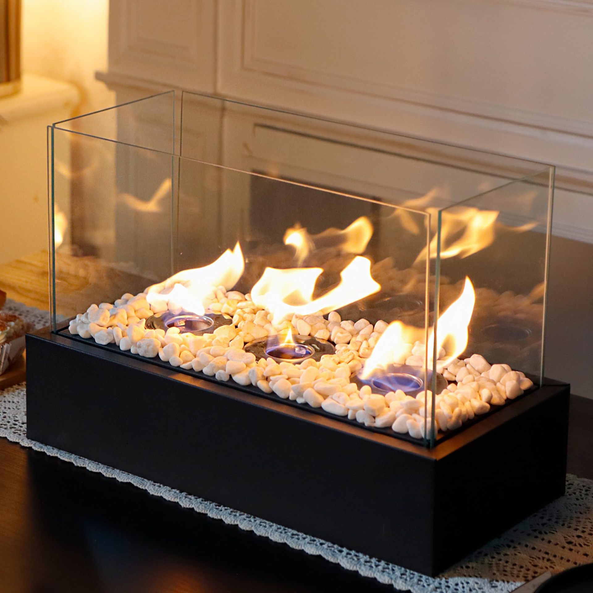 Four-Piece Glass Square Three-Hole Fireplace, Popular Cyclone Alcohol Fireplace, Outdoor Tabletop Fire Stove, Decorative Real Fire Fireplace