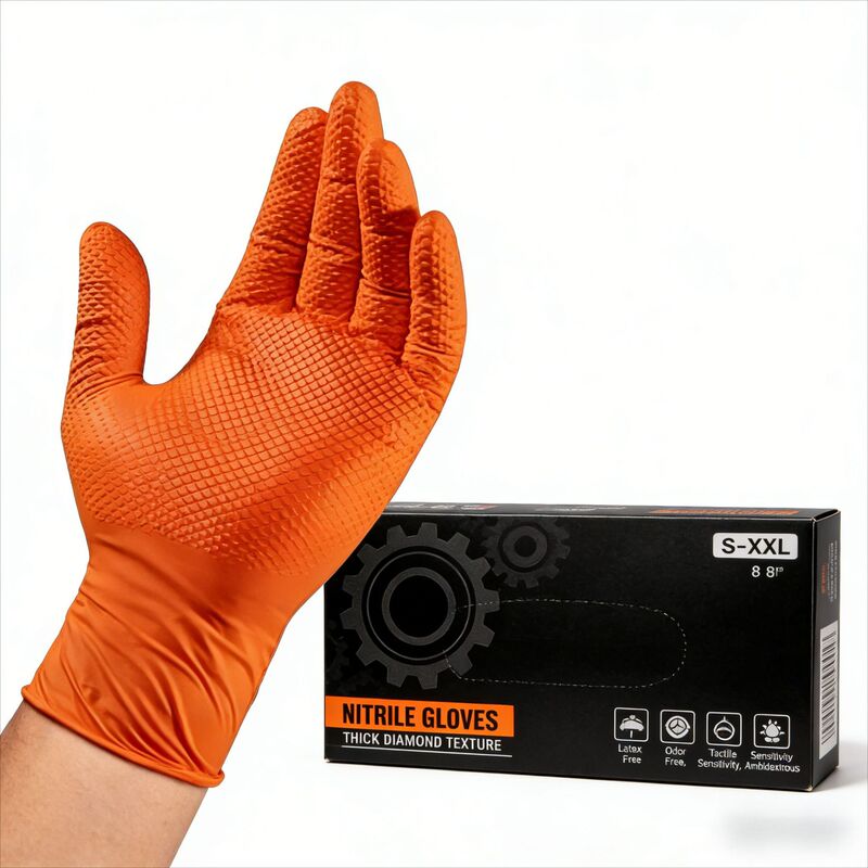 8Mil Orange/Black Diamond Pattern Nitrile Gloves for Car Repair, Thickened Disposable Heavy-Duty Nitrile Gloves 8Mil Orange/Black Diamond Pattern Nitrile Gloves for Car Repair, Thickened Disposable Heavy-Duty Nitrile Gloves