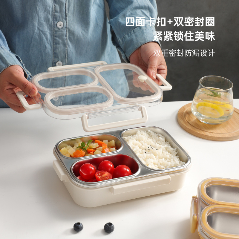 304 ステンレス鋼の防臭弁当箱学生オフィスワーカー食堂ポータブル密封されたコンパートメント正方形弁当箱|undefined