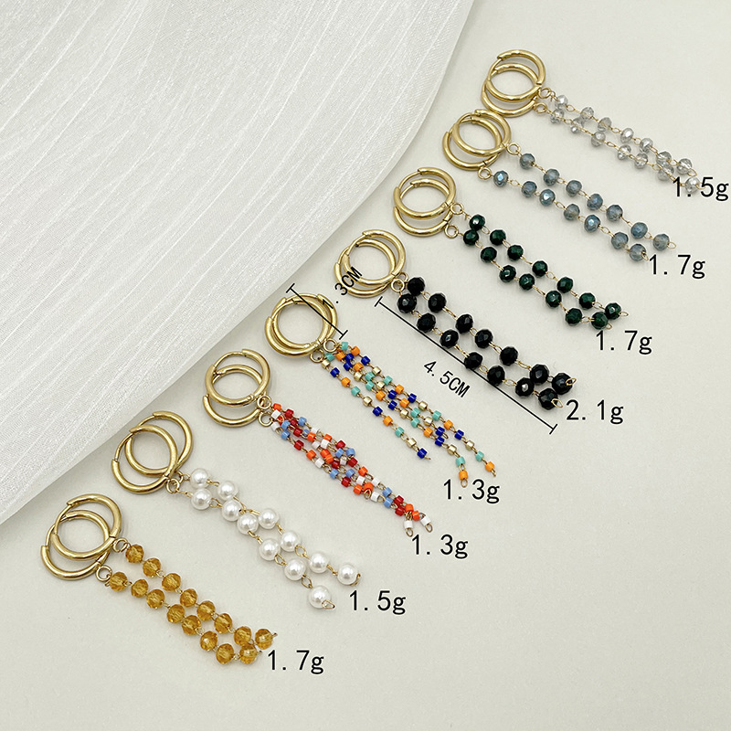 Fashion Geometric Stainless Steel Plating Natural Stone Drop Earrings 1 Pair