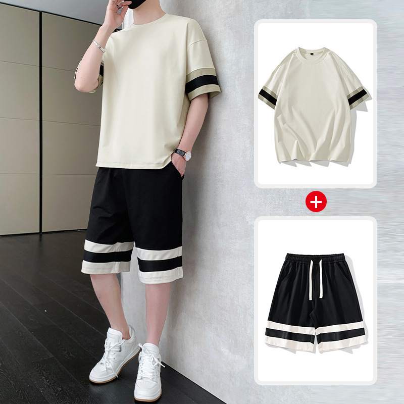 Verano hombre manga corta juego deportivo casual delgado suelto transpirable pantalones cortos de moda juveniles dos piezas