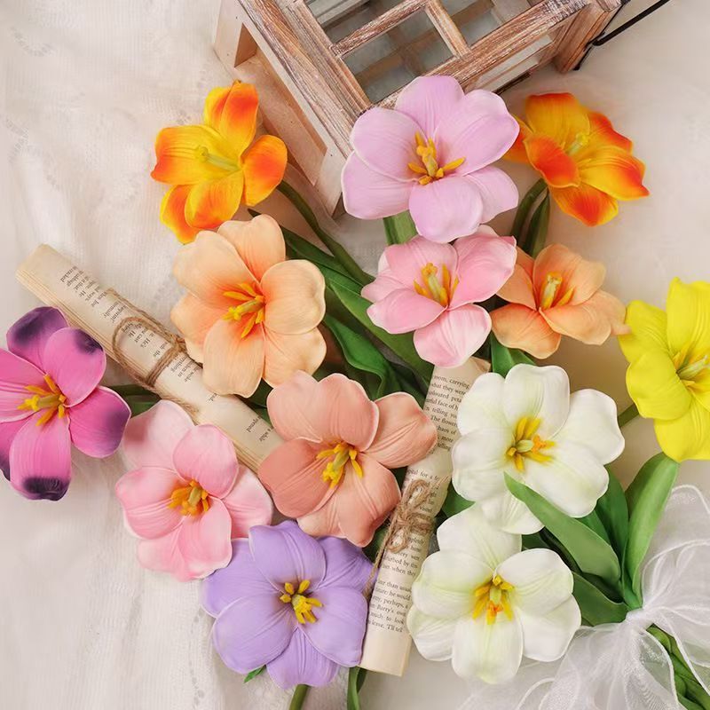 Artificial Flower Open Tulip Pu Texture Brownie Tulip Wedding Decoration Fake Flower Photography Prop Flower Arrangement