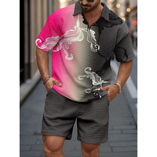 2025新款潮服跨境欧美亚马逊男士翻领四分之一拉链衫上衣短裤套装