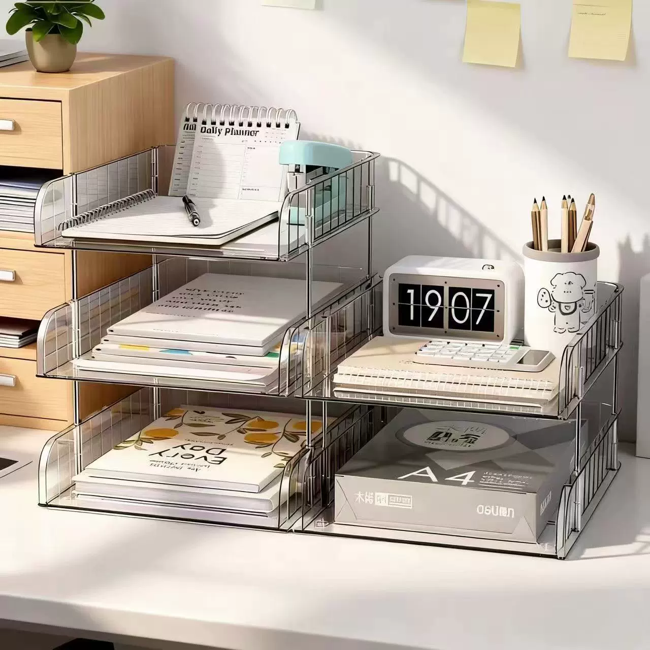 Настольный органайзер для документов, прозрачный пластиковый шкаф для файлов, акриловая подставка для книг, вместительный контейнер для хранения офисных принадлежностей