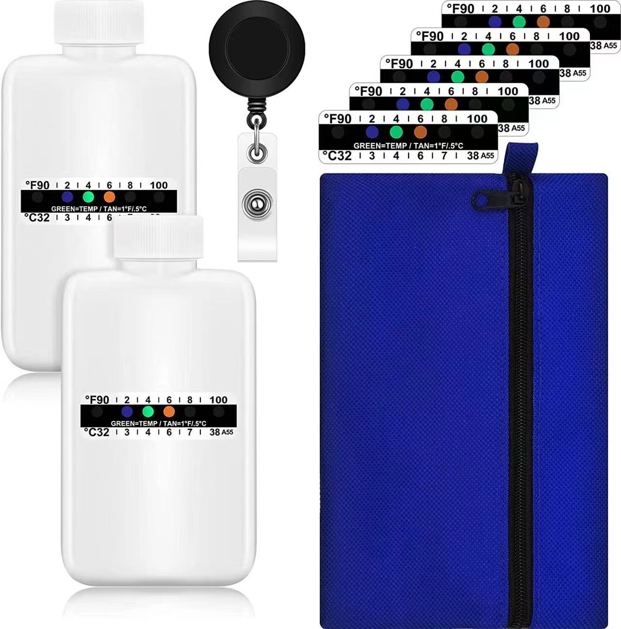 Amazon 12 Unids botella de prueba de orina termómetro pegatinas traje portátil herramienta de detección de orina papel de prueba de temperatura autoadhesivo