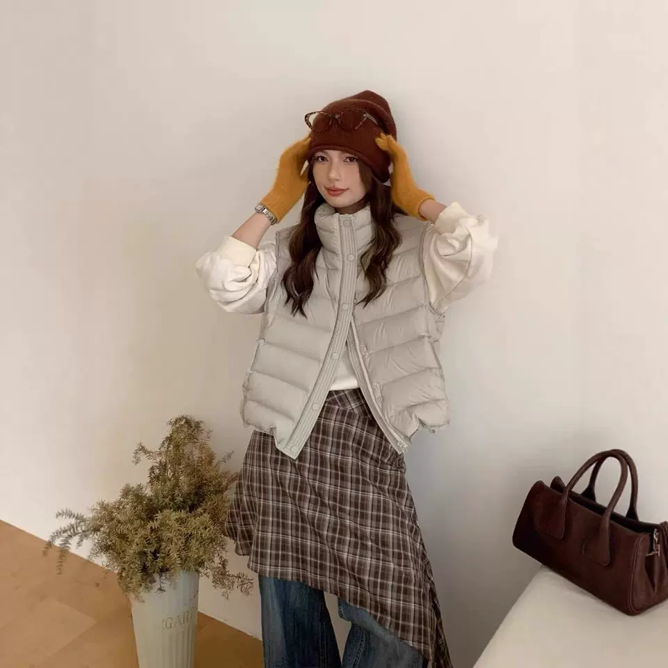 立领排骨羽绒马甲女2025新款巨好看短款高级感绒外穿背心外套