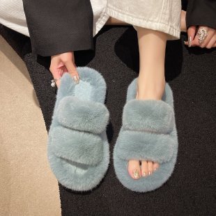 女性が外で履くための毛皮のようなスリッパ 2025 新しい韓国スタイルのイントレンディな靴秋と冬のクロス厚底綿スリッパ秋と冬|undefined