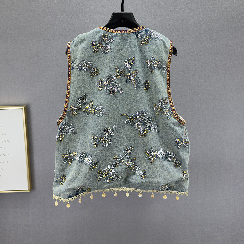Guofeng placa de fijación de sequillas vaquero caballo chaqueta mujer 2026 primavera nuevo delgado hacer viejo chaleco sin mangas de moda image 2