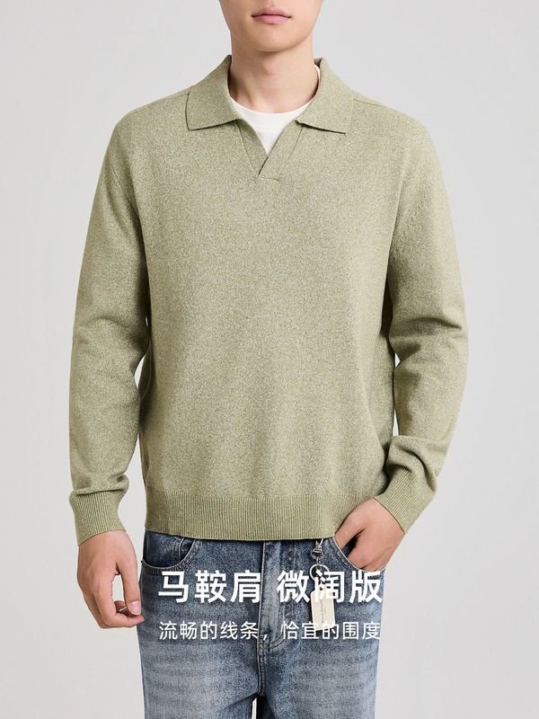 墨麦客男装海鸥领套头毛衣男2025秋季新款马鞍肩男士针织衫21990.|undefined