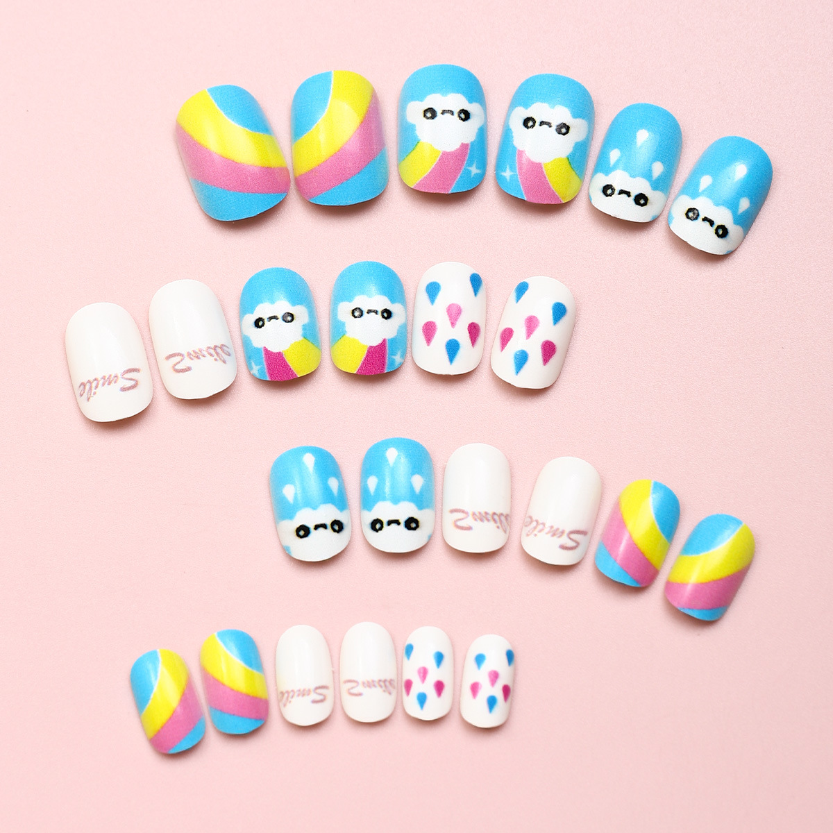 Uña de manicura, nubes lindas, día de los niños, uñas usables, parches de uñas falsas, uñas acabadas