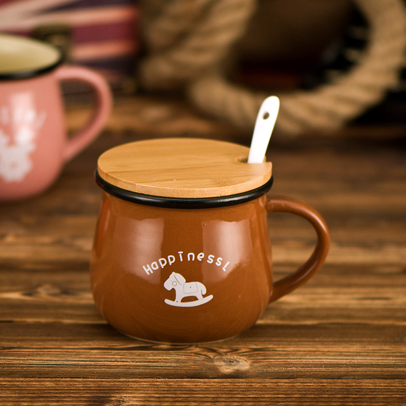 Color café + tapa de bambú + cuchara de porcelana