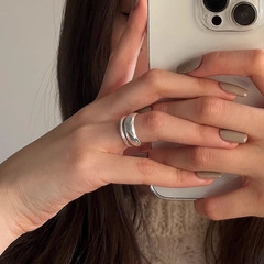 s925純銀不規則熔岩雙層戒指女ins小眾極簡風凹凸肌理感開口指環