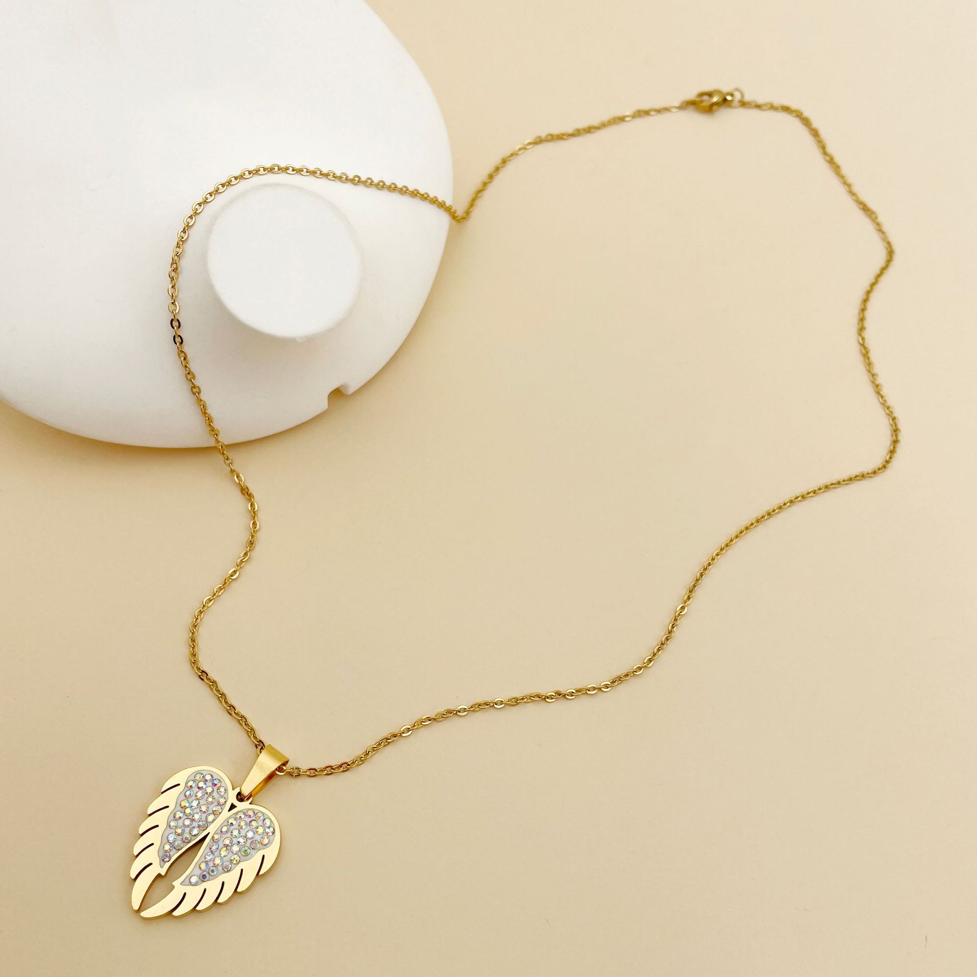 Fashion Heart Shape Stainless Steel Titanium Steel Plating Zircon Pendant Necklace 1 Piece