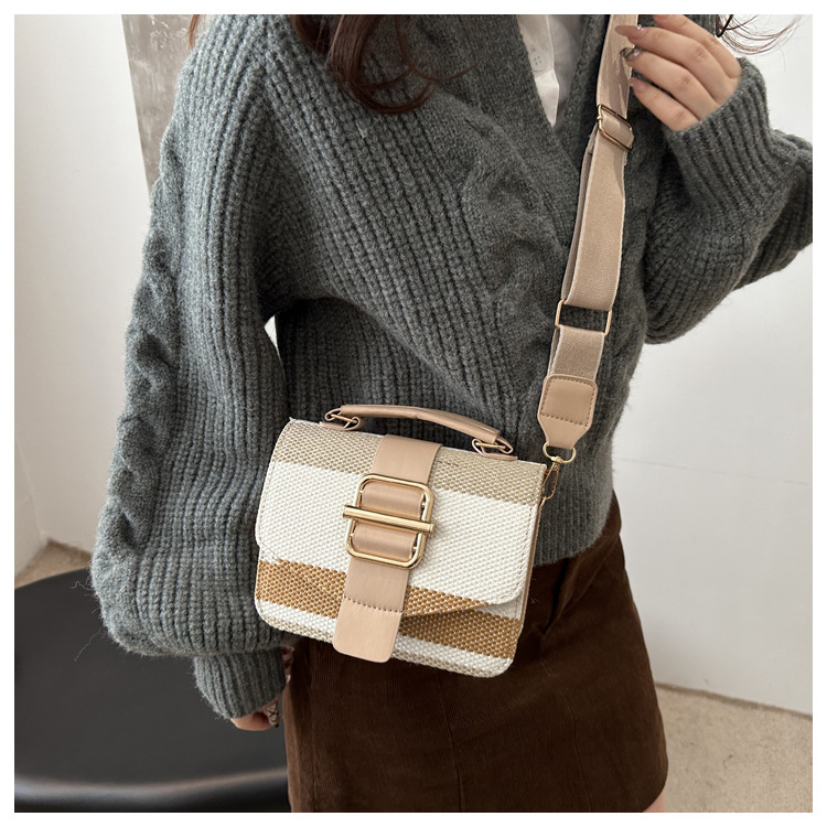 337g Weight Polyester Lining Material Sewing Thread Fashion Element Magnetic Buckle, Flip Cover Closure Type Top Handle, Sling Strap Strap Type Crossbody Bag Bags Type Casual, Daily, Shopping Occasion Pu Leather Material Stripe Pattern All Seasons Season Women's Gender Classic Style Style Square Shape Women's Pu Leather Stripe Classic Style Sewing Thread Square Magnetic Buckle Flip Cover Crossbody Bag 1